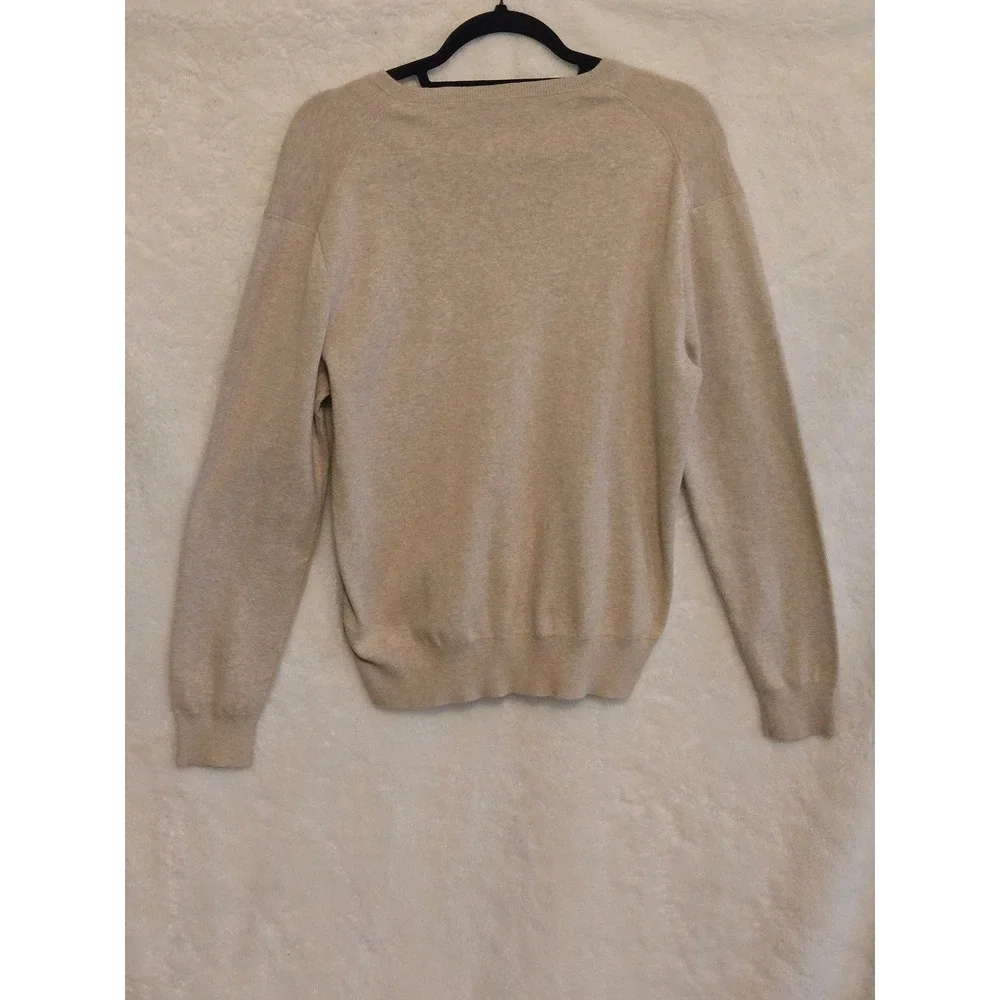 Polo Ralph Lauren Mens Medium Sweater Pima Cotton V-Neck Tan Beige Pony Logo